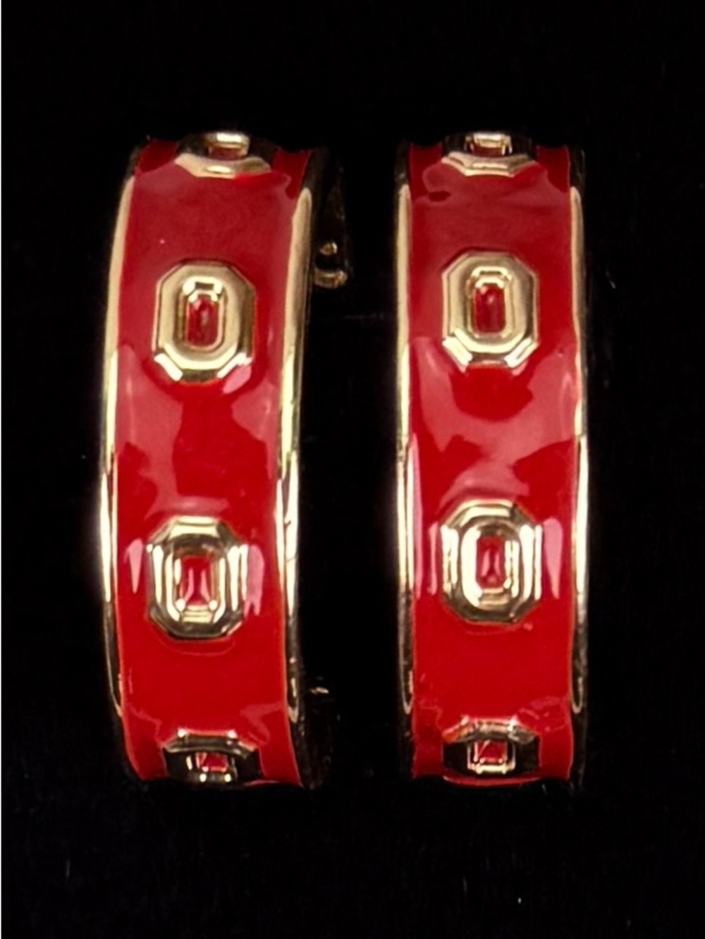Modern Goldtone Red Enamel Weighted Hoop Pierced Earrings